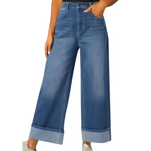Unbranded Denim - Wide Leg Blue Denim Jeans - Women's Flare & Wide Leg